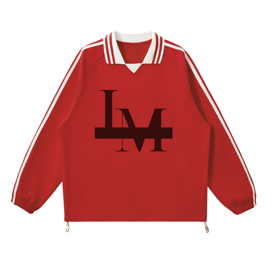 Contrast Striped Lapel Collar Sweatshirt